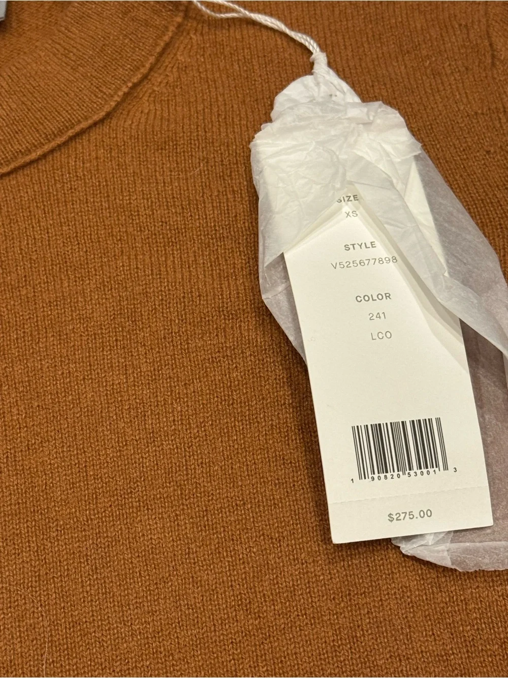 NWT Vince Overlay Crew 100% Cashmere Sweater Light Copper XS